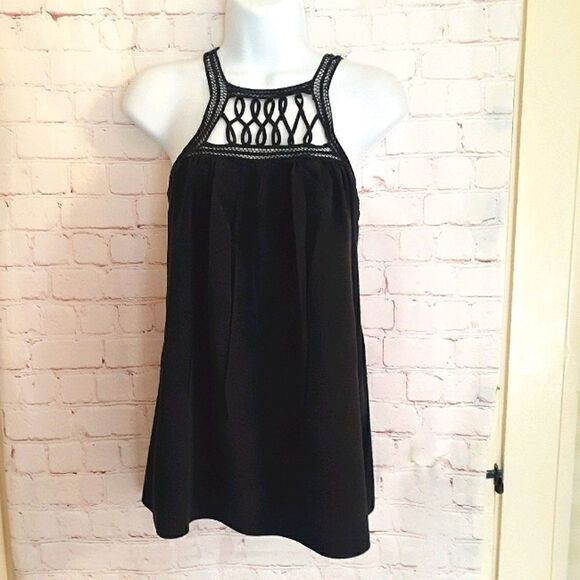 Madison Marcus Black Silk Sleeveless Lattice Top Small MSRP $229 Stunning! - Picture 1 of 7